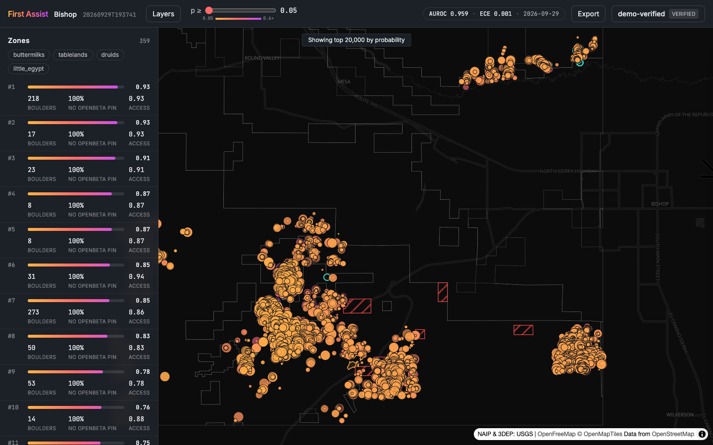 First Assist map of the Bishop area